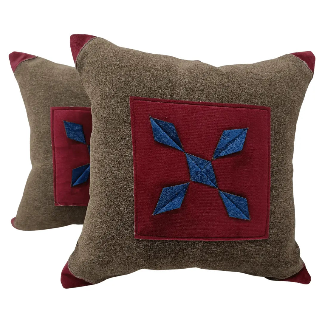 Brown & Red Fabric Appliqué Pillow Covers (18x18, Set of 2) | ZIPCushions