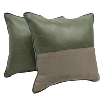 Green & Taupe Split Design Pillow Cover  (16x16, Set of 2)
