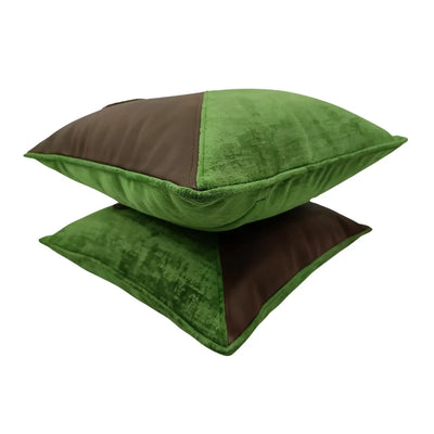Velvet & Faux Leather Geometric Pillow Covers (20"x20", Set of 2)