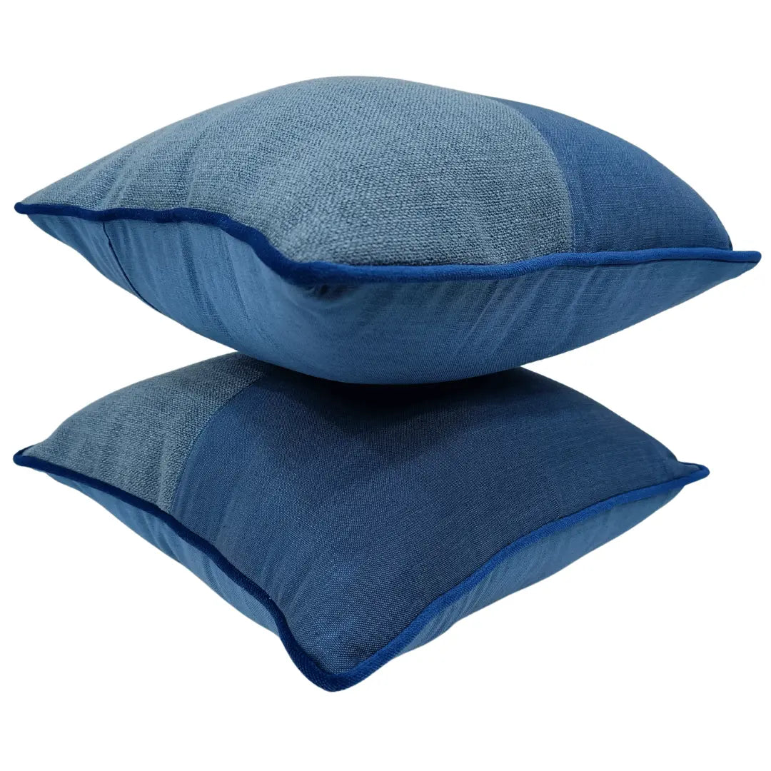 Two-Tone Blue Pillow Cover with Bold Contrast Piping (16x16, Set of 2) | ZIPCushions