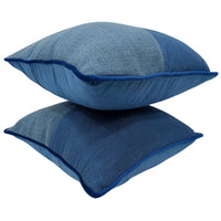Two-Tone Blue Pillow Cover with Bold Contrast Piping (16x16, Set of 2)