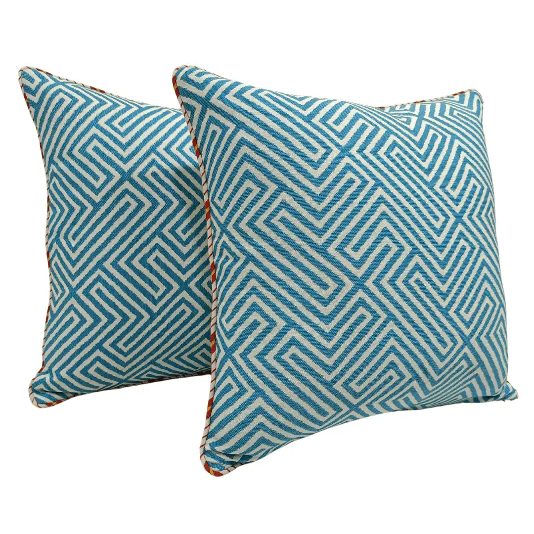 Blue & White Geometric Print Pillow Covers (22x22, Set of 2) | ZIPCushions
