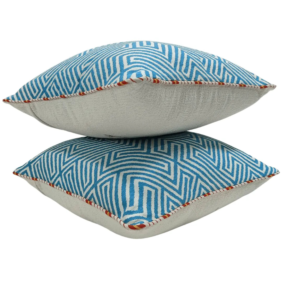 Blue & White Geometric Print Pillow Covers (22x22, Set of 2) | ZIPCushions - view 2