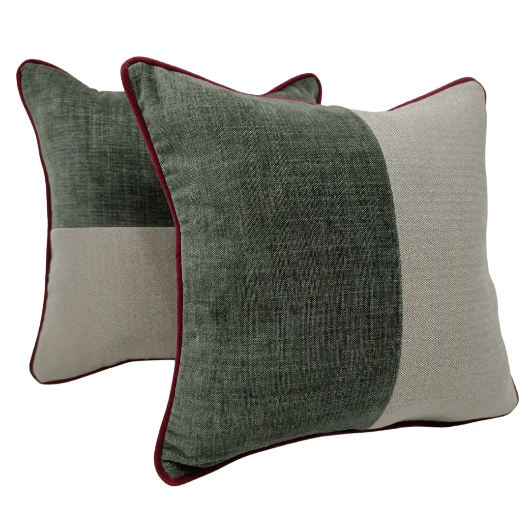 Elegant Two-Tone Green & Beige Pillow Covers (16x16, Set of 2) | ZIPCushions