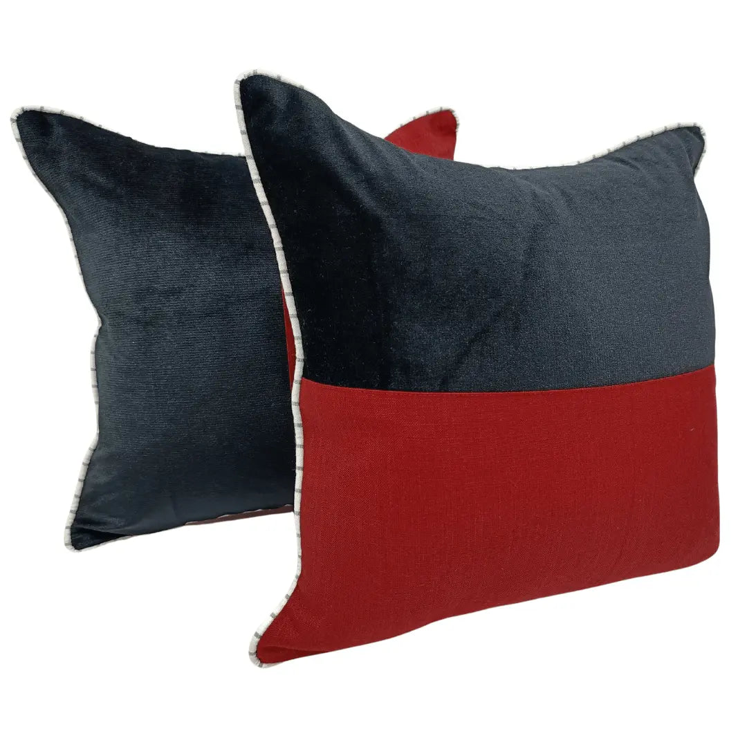 Striking Black & Red Pillow Covers with Sophisticated Trim (16x16, Set of 2) | ZIPCushions