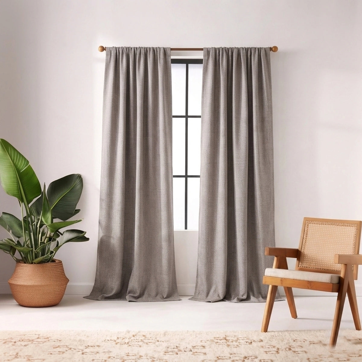 Pixel Ash Textured Curtain