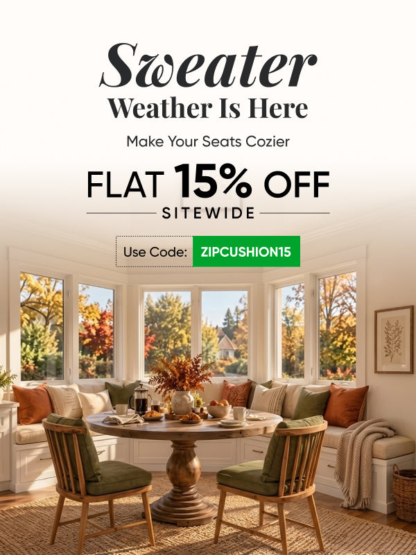 fall theme indoor cushions setup, 15% off with code ZIPCUSHION15