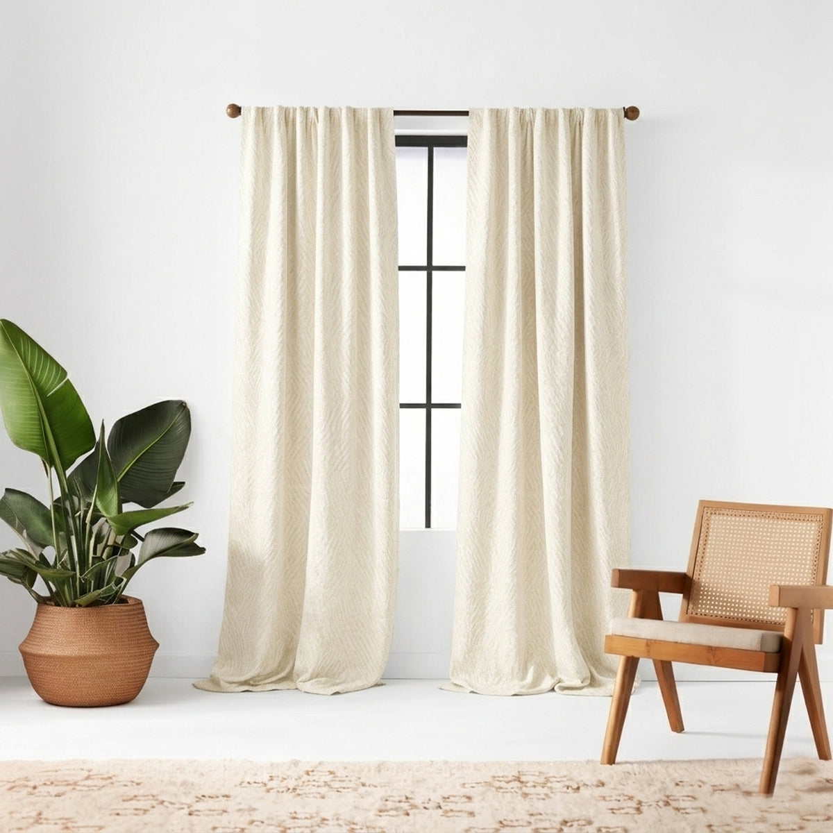 Eggshell Rill Woven Curtain