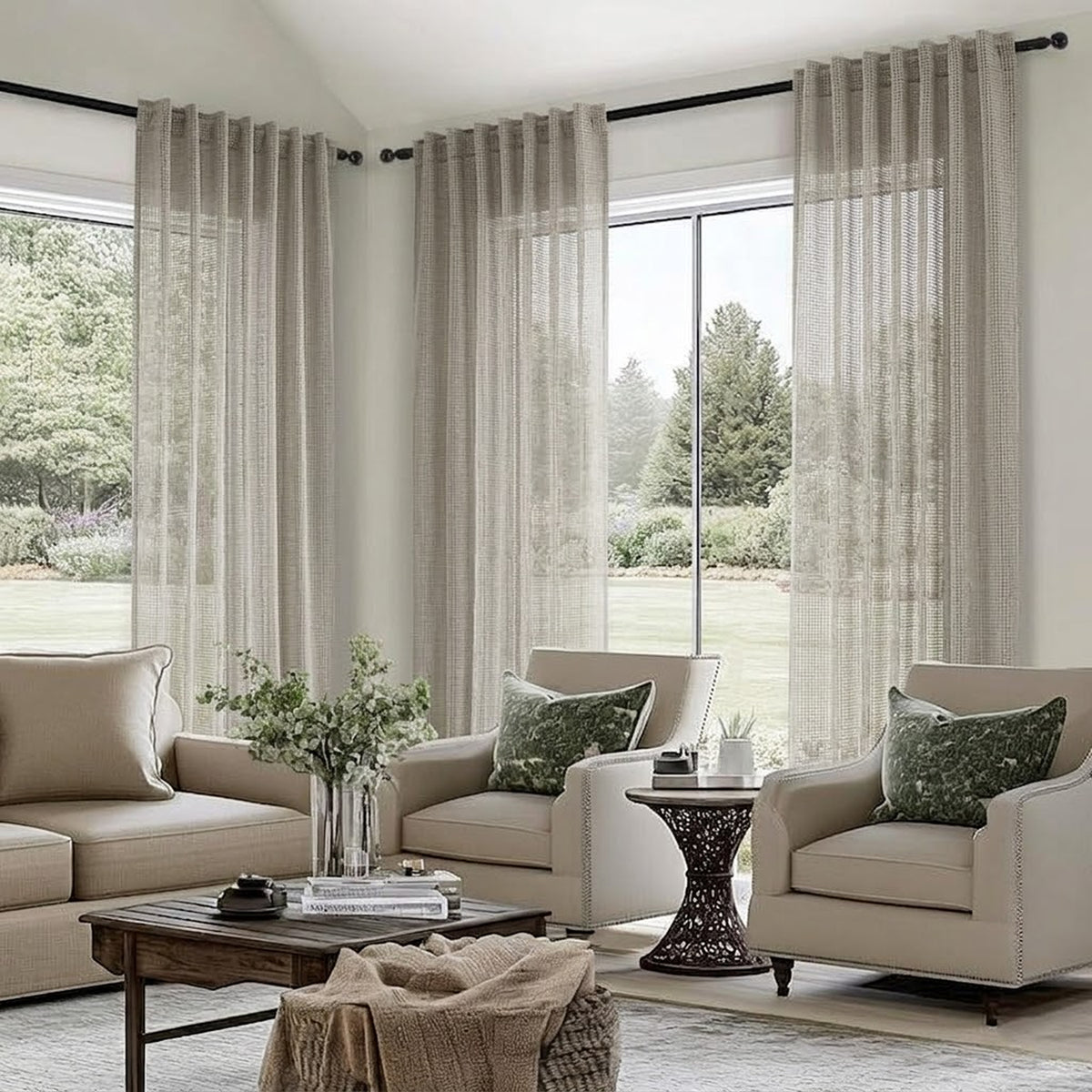 Natural Gridline Crossweave Curtain