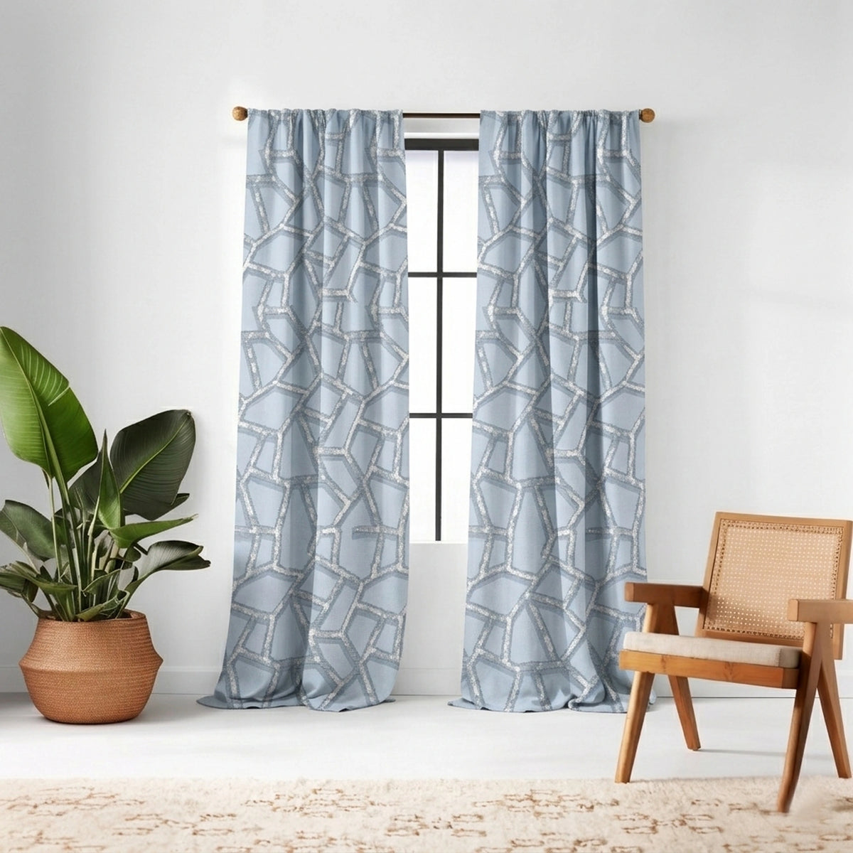 Collage Powder Blue Jacquard Curtain