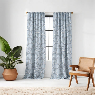 Collage Powder Blue Jacquard Curtain - Primary image