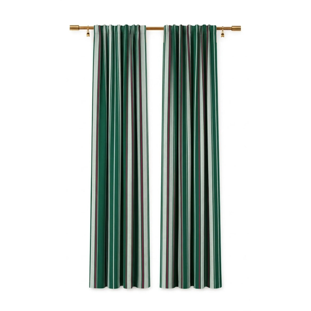 Sunbrella Fancy Stripe Forest Green Curtain - Image 1 | ZIPCushions