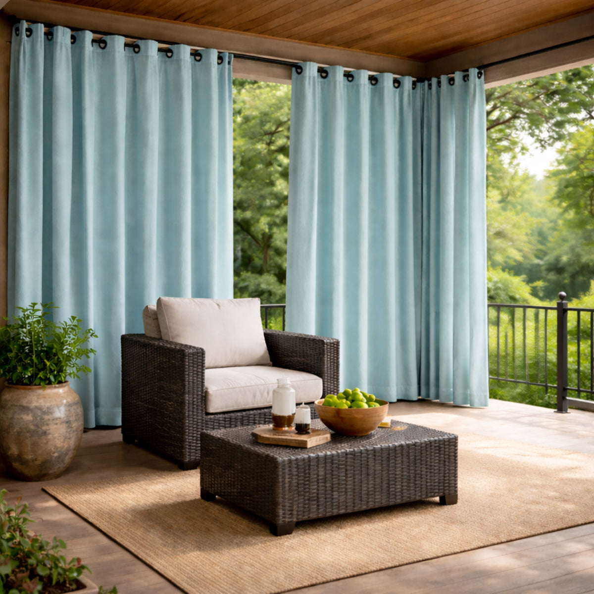 Sunbrella Canvas Mineral Blue Curtain - Image 3 | ZIPCushions - view 2