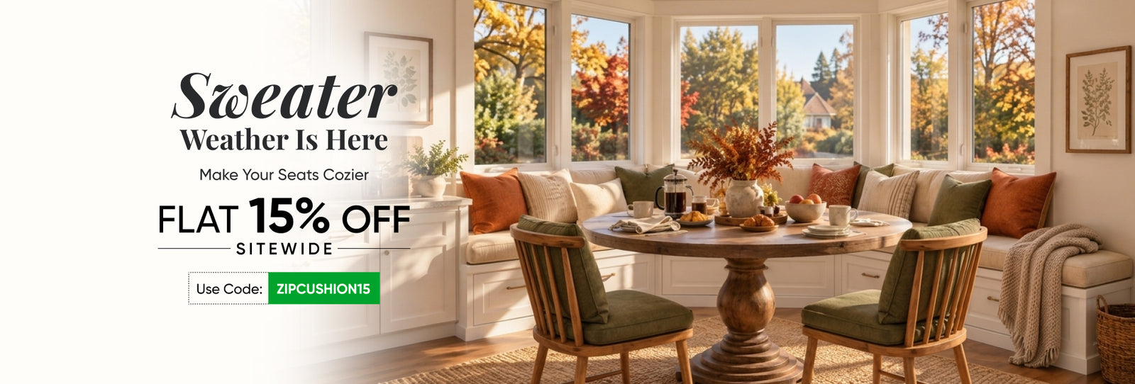 fall theme indoor cushions setup, 15% off with code ZIPCUSHION15