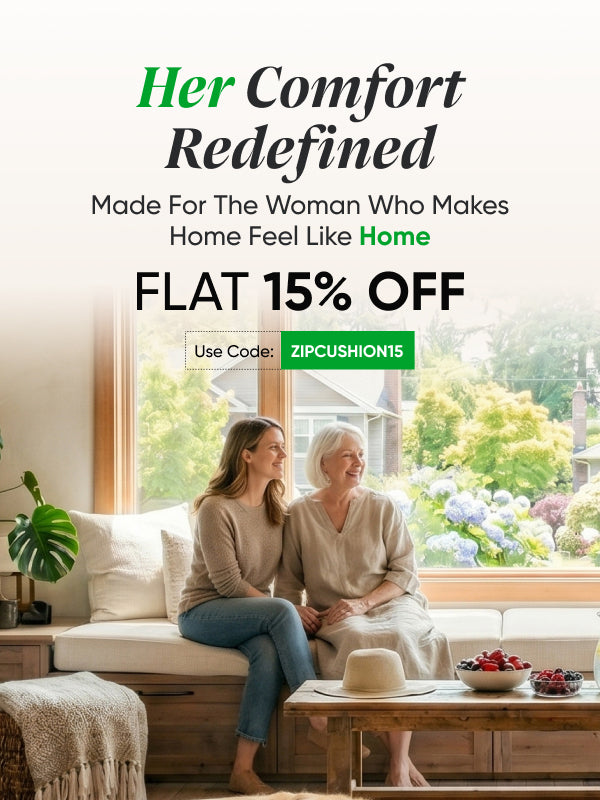 ZIPCushions Homepage Banner, Window side cushion setup with Mom-daughter heartfelt moment - mobile