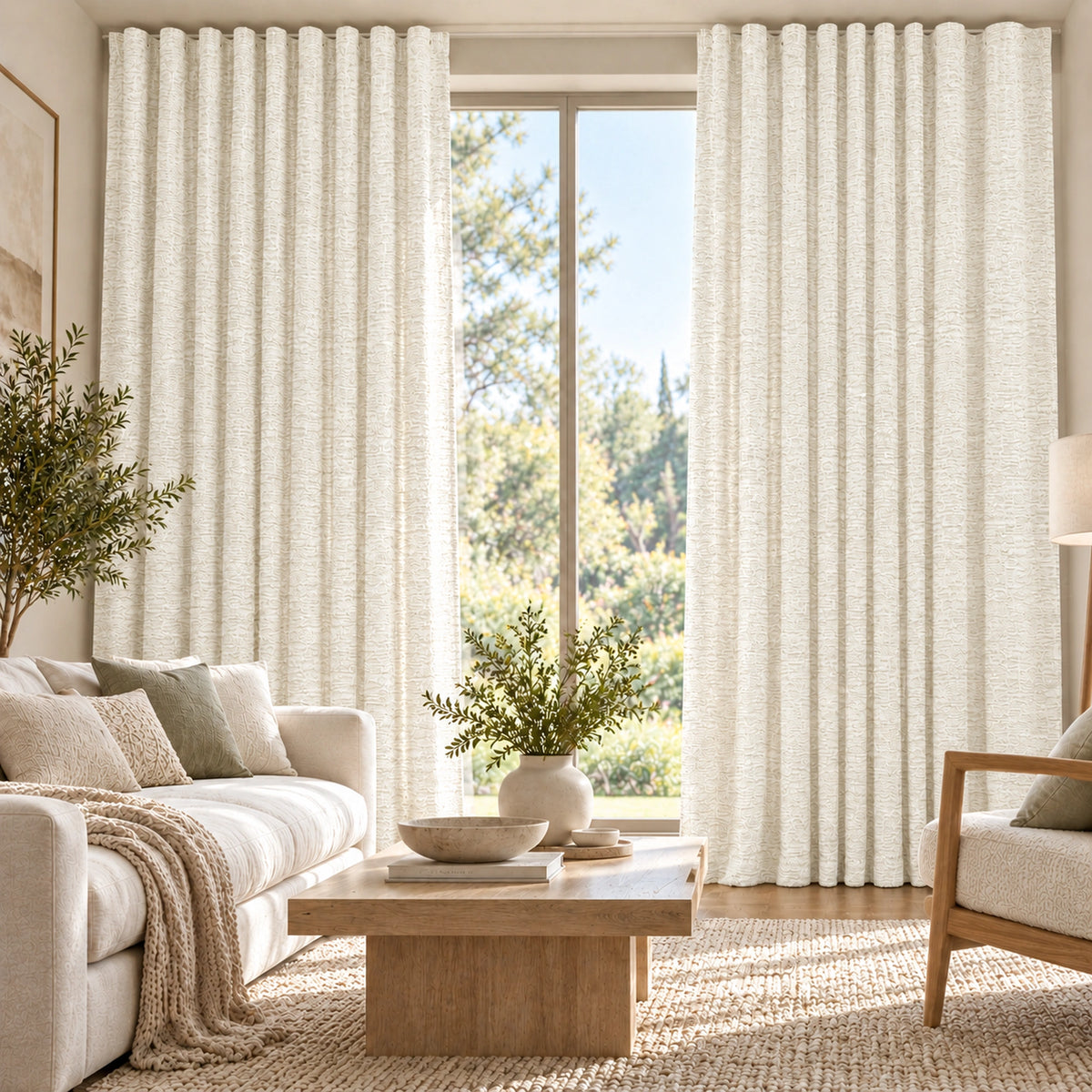 Custom Ivory Graphic Weave Curtain